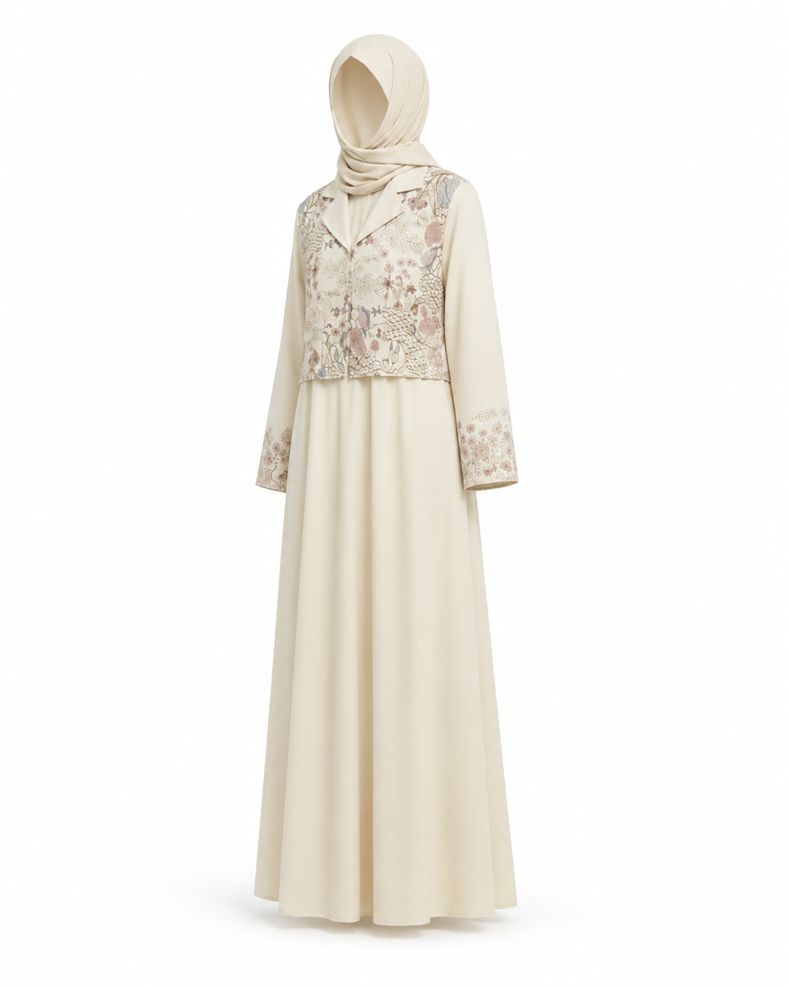 Zohroze Alabaster Beige Embroidered Abaya