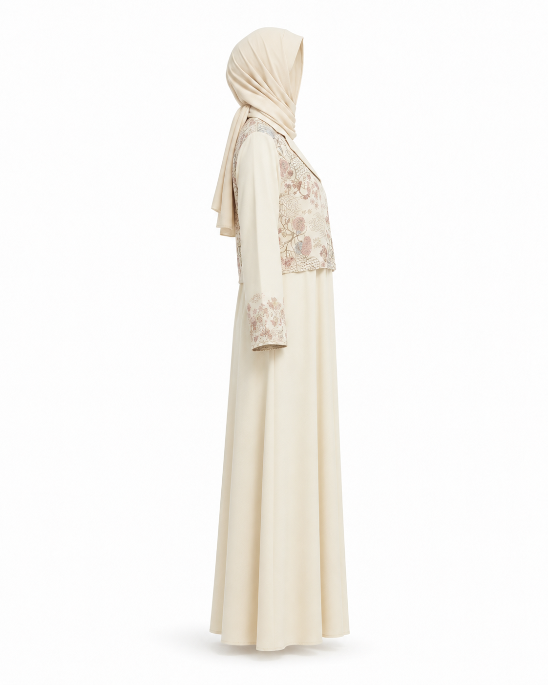 Zohroze Alabaster Beige Embroidered Abaya