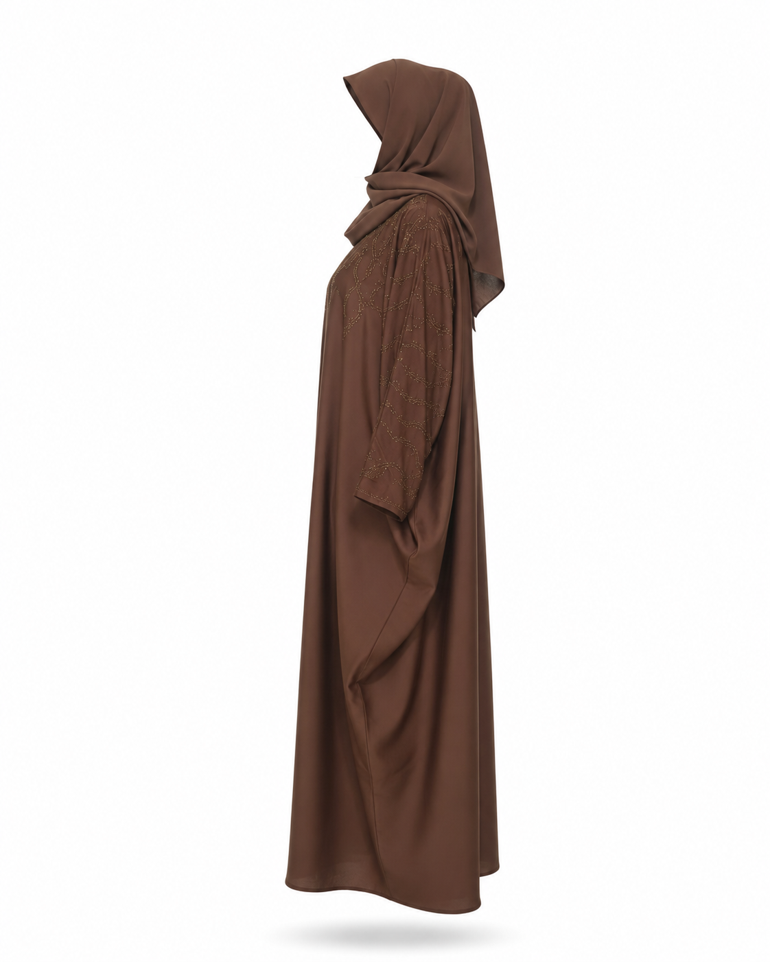 Zohroze Brown Satin Butterfly Abaya