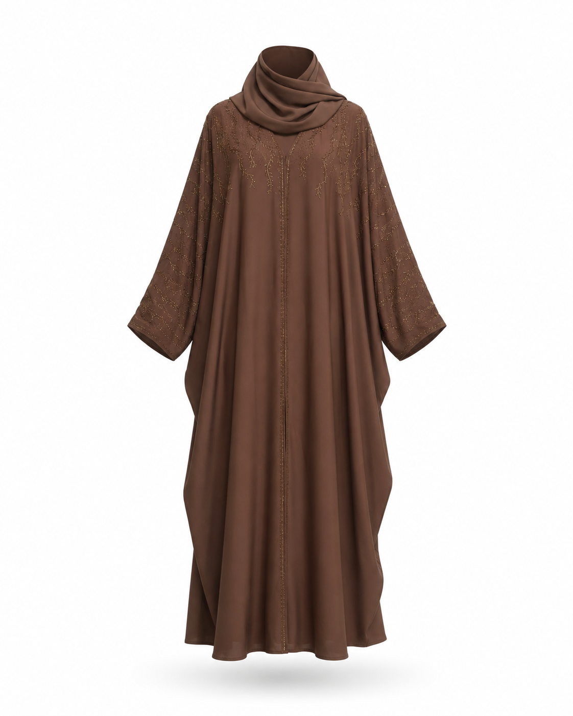 Zohroze Brown Satin Butterfly Abaya