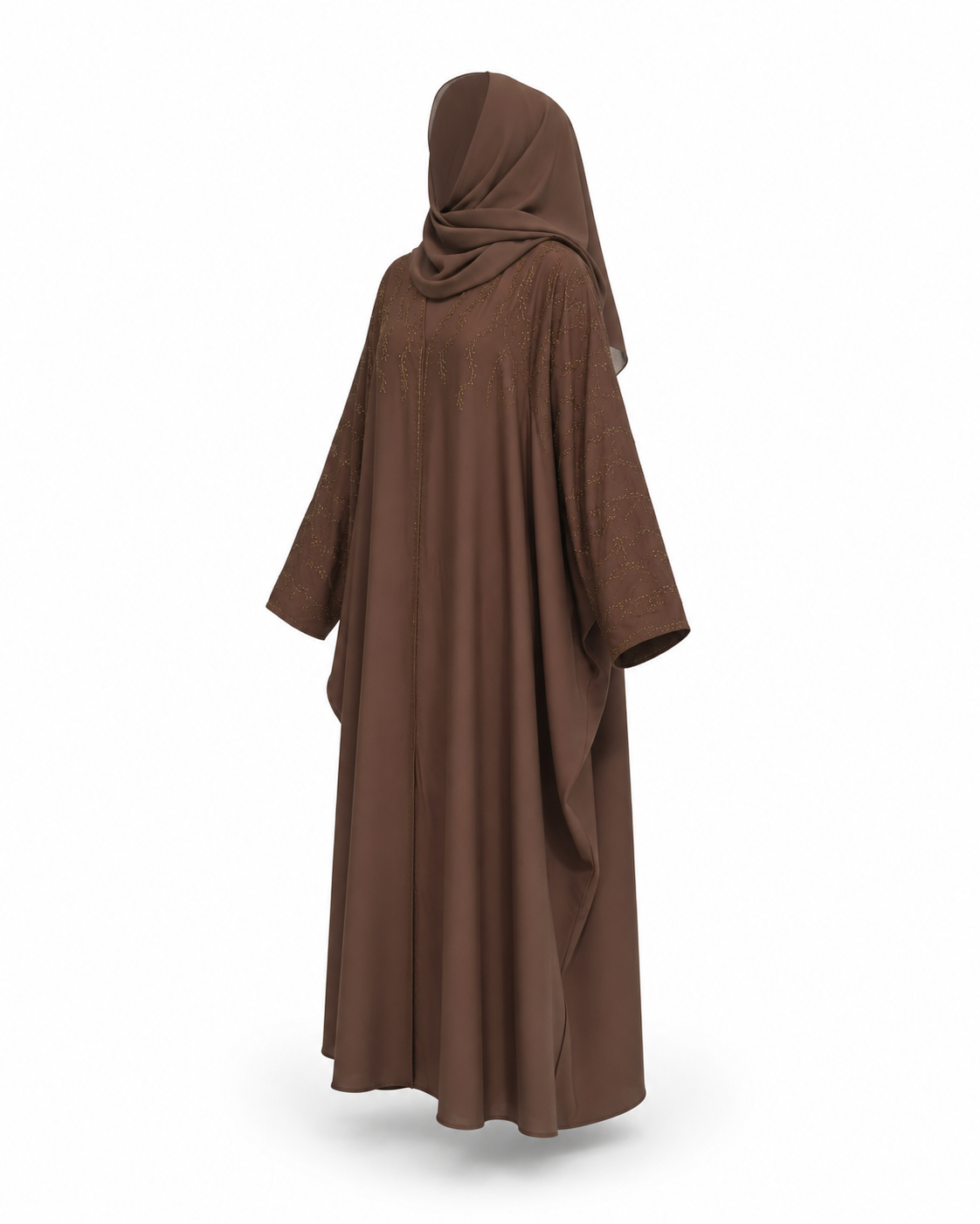 Zohroze Brown Satin Butterfly Abaya