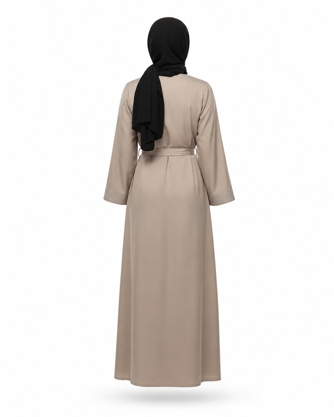 Zohroze Crystal Embellished Taupe Belted Abaya