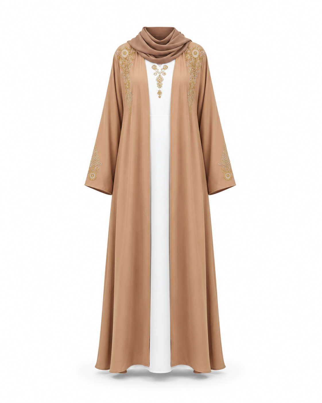 Zohroze Peachy Pink Embroidered Open Abaya