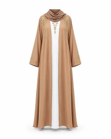 Zohroze Peachy Pink Embroidered Open Abaya