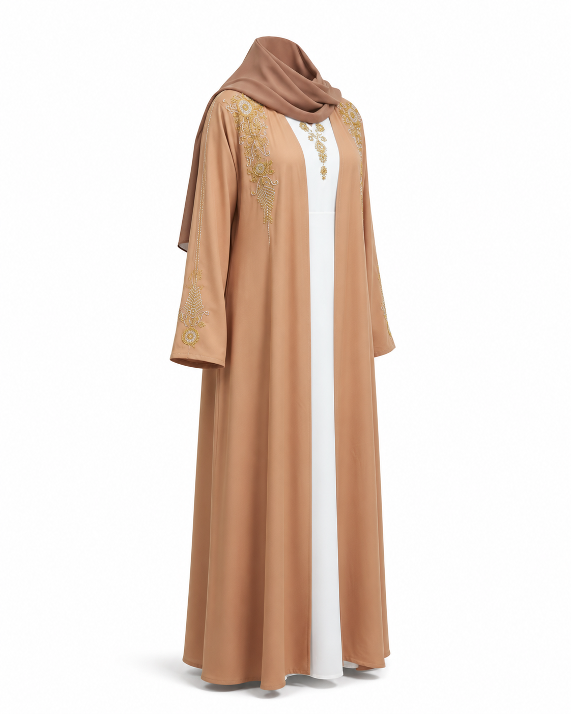 Zohroze Peachy Pink Embroidered Open Abaya
