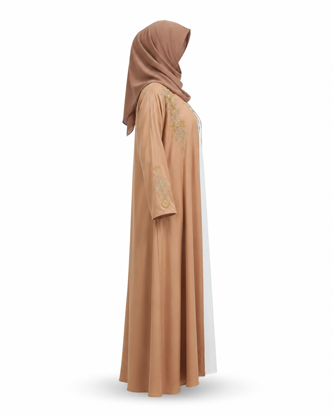 Zohroze Peachy Pink Embroidered Open Abaya