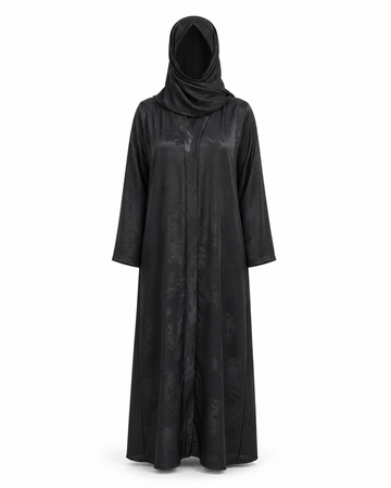 Zohroze Onyx Black Leaf Satin Open Abaya