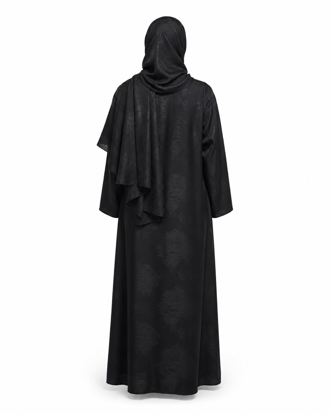 Zohroze Onyx Black Leaf Satin Open Abaya