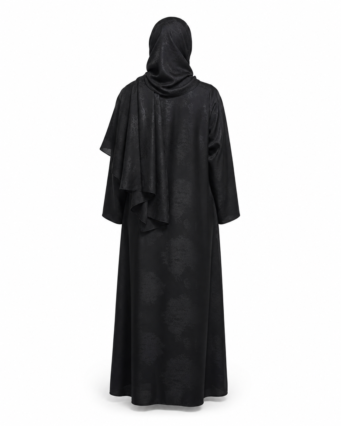 Zohroze Onyx Black Leaf Satin Open Abaya