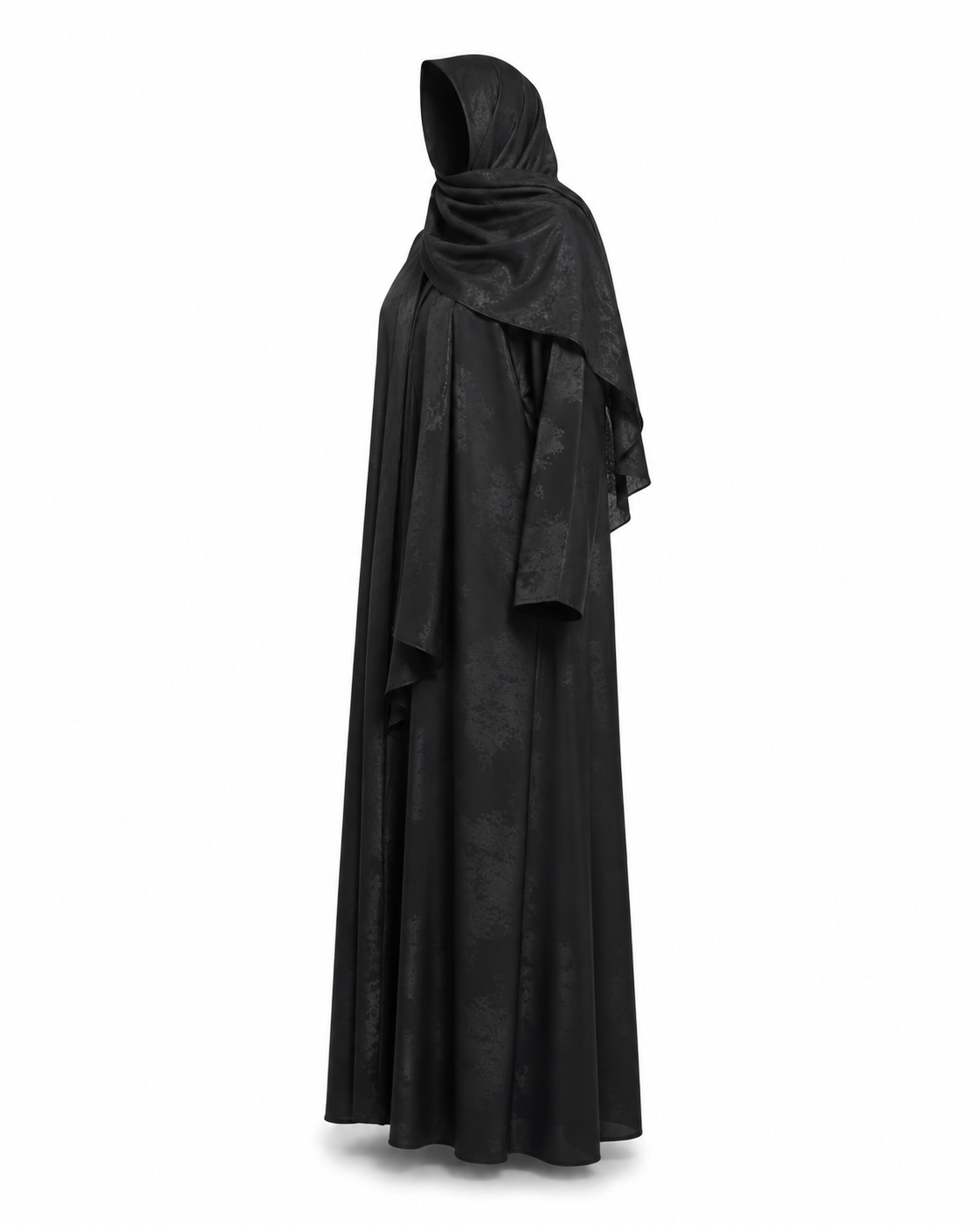 Zohroze Onyx Black Leaf Satin Open Abaya