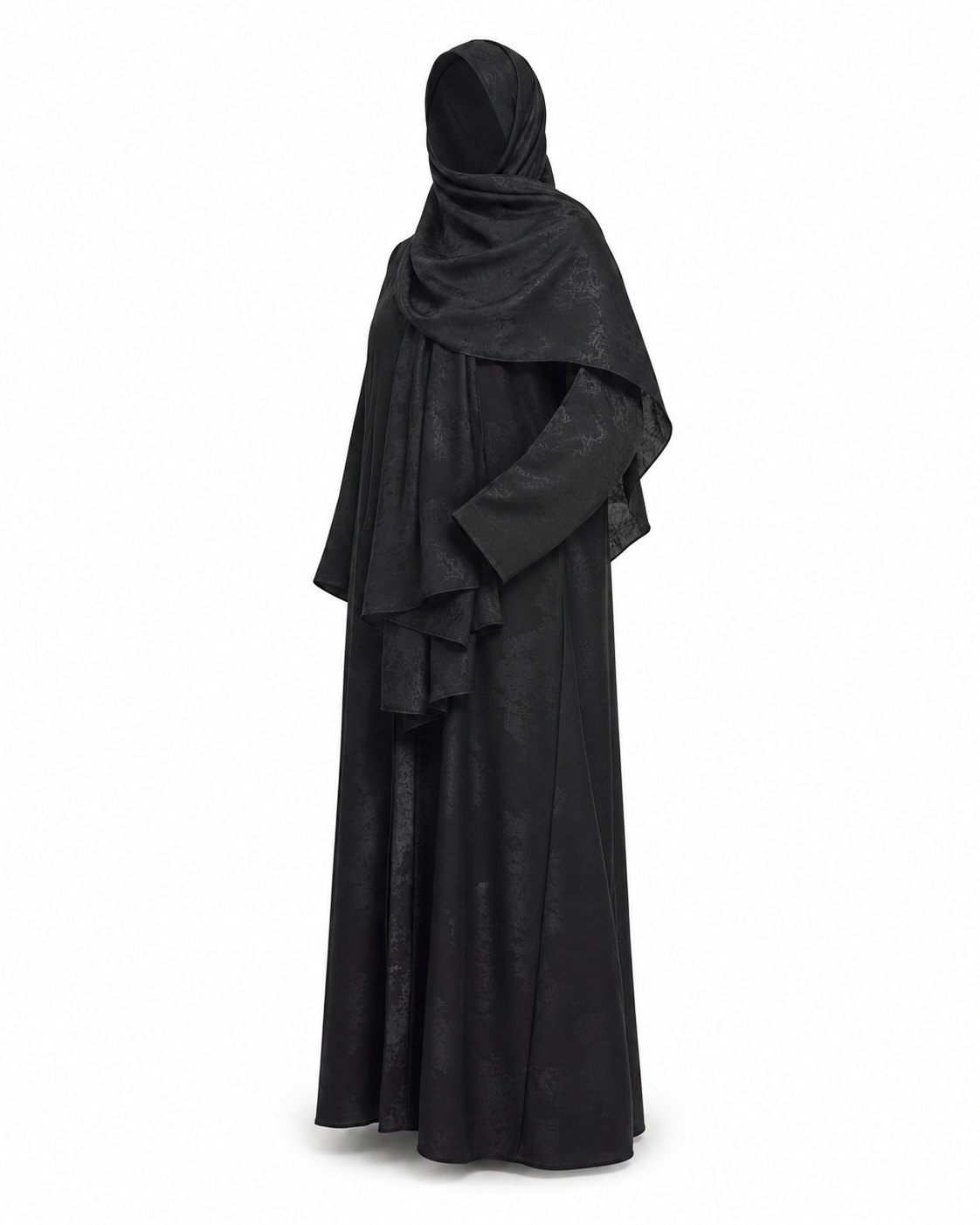 Zohroze Onyx Black Leaf Satin Open Abaya
