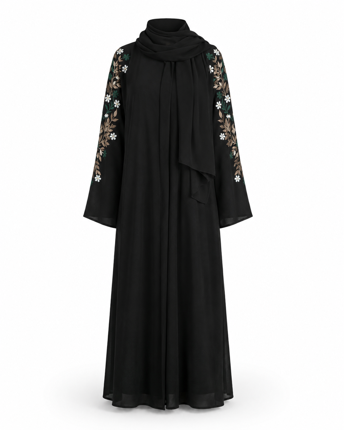 Zohroze Obsidian Noir Hand-Embroidered Open Abaya