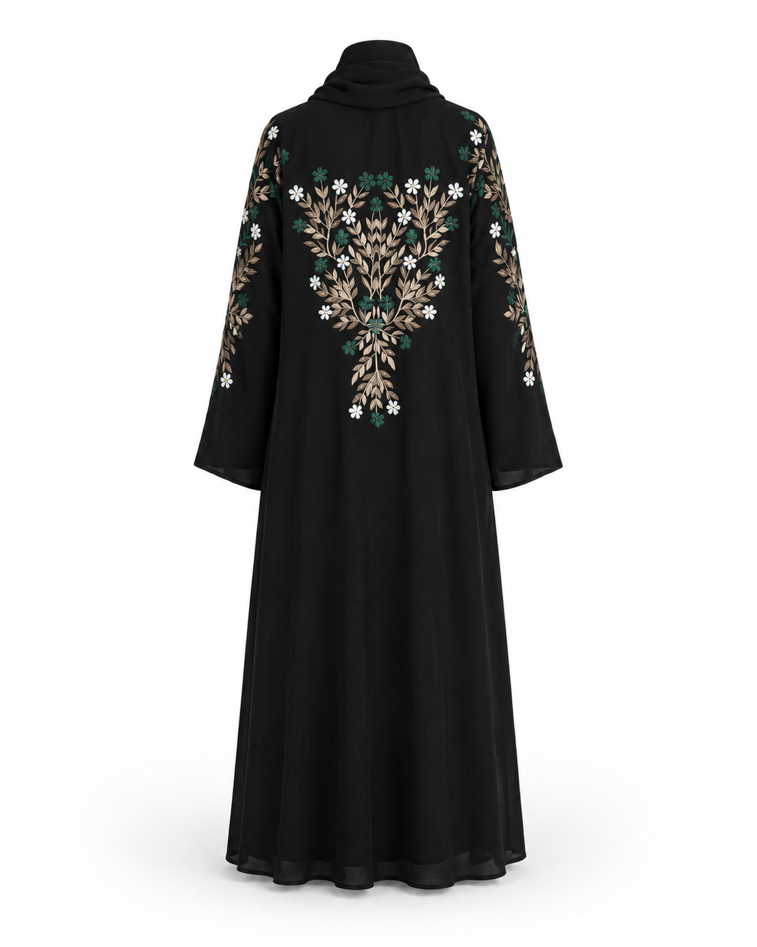 Zohroze Obsidian Noir Hand-Embroidered Open Abaya