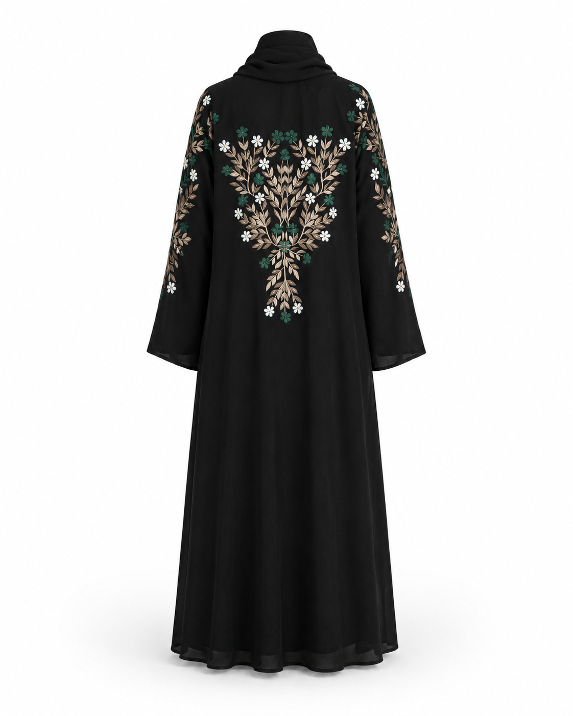 Zohroze Obsidian Noir Hand-Embroidered Open Abaya
