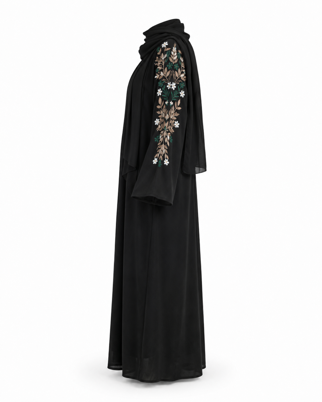 Zohroze Obsidian Noir Hand-Embroidered Open Abaya