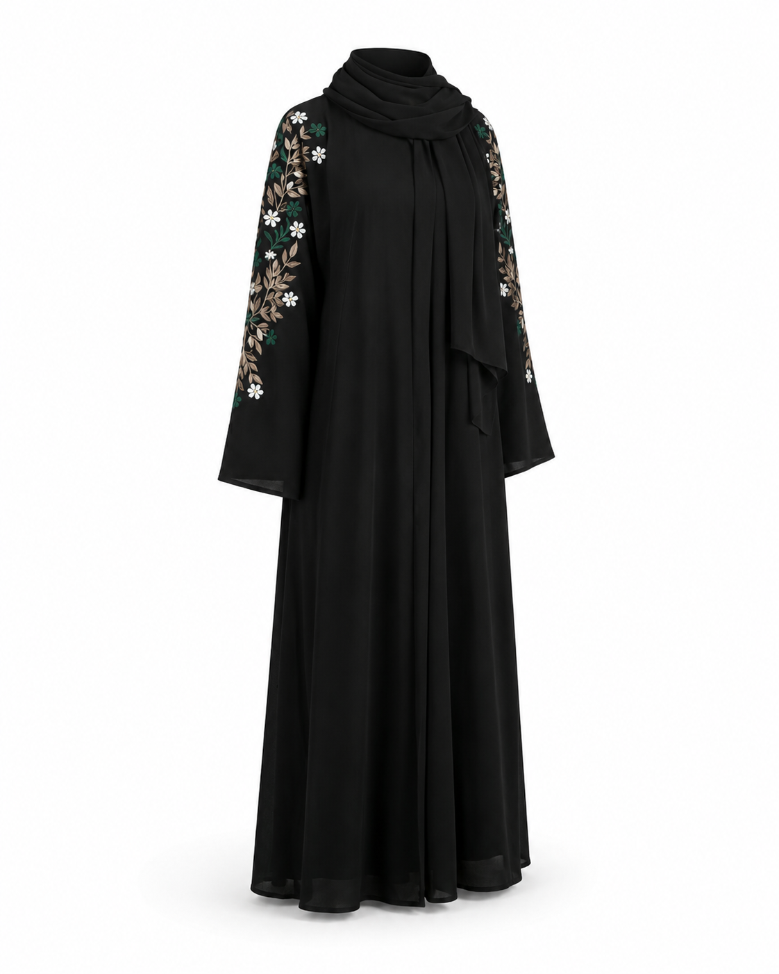 Zohroze Obsidian Noir Hand-Embroidered Open Abaya