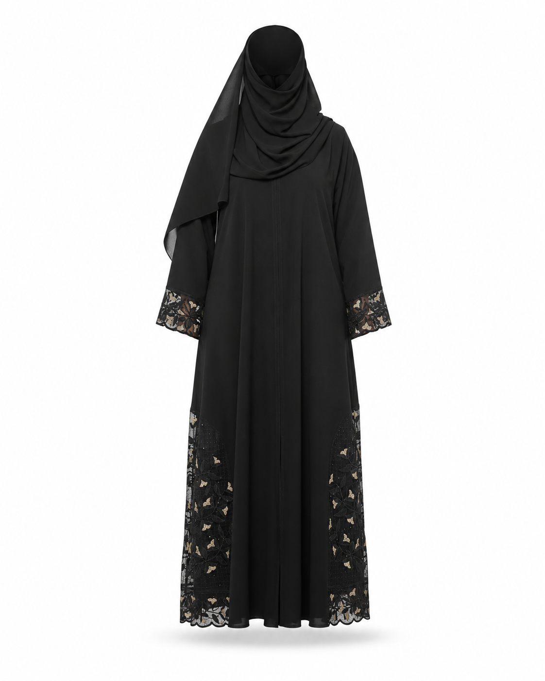 Zohroze Noir Lattice Side-Detail Wrap Abaya