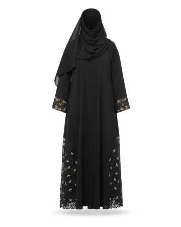 Zohroze Noir Lattice Side-Detail Wrap Abaya
