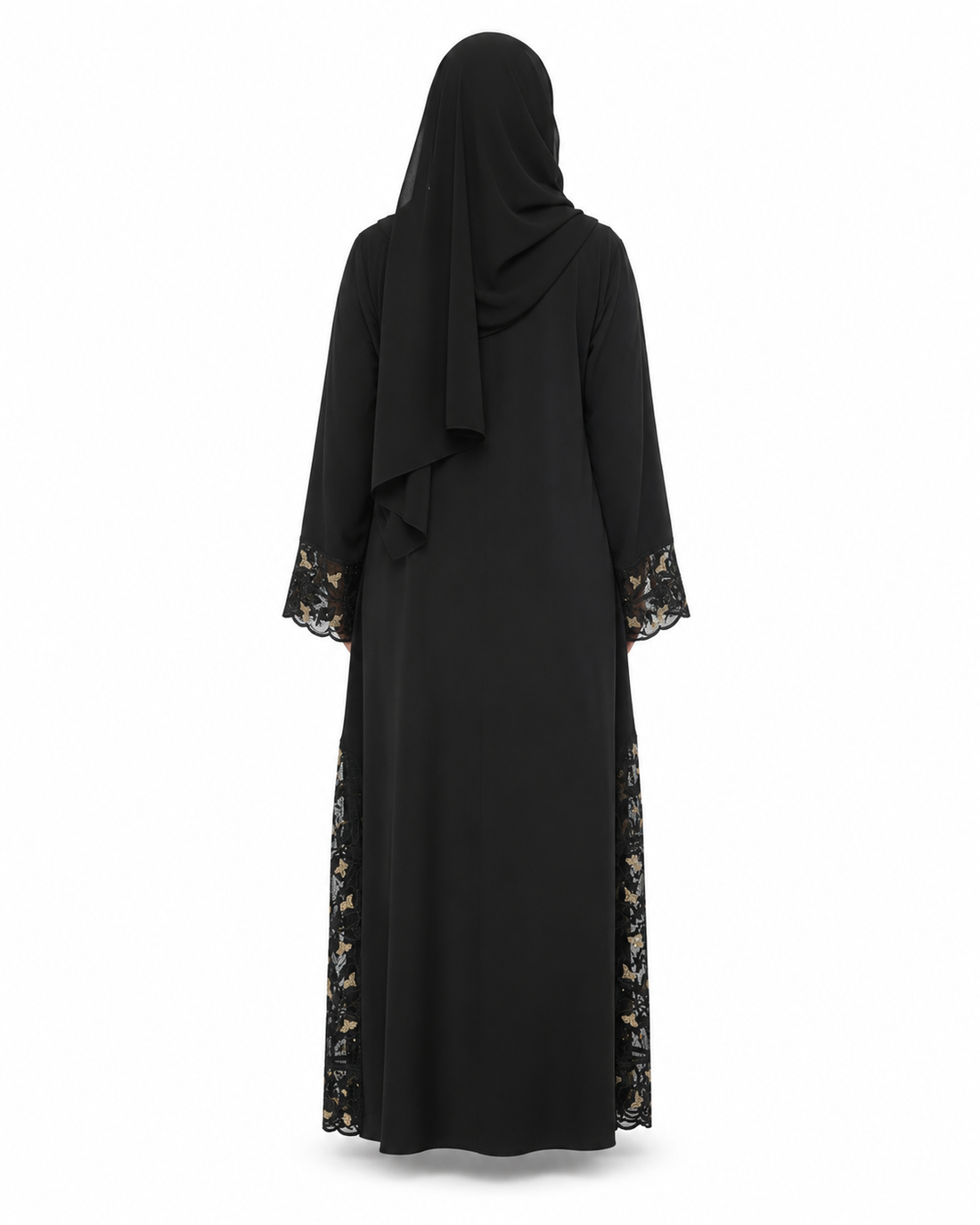 Zohroze Noir Lattice Side-Detail Wrap Abaya