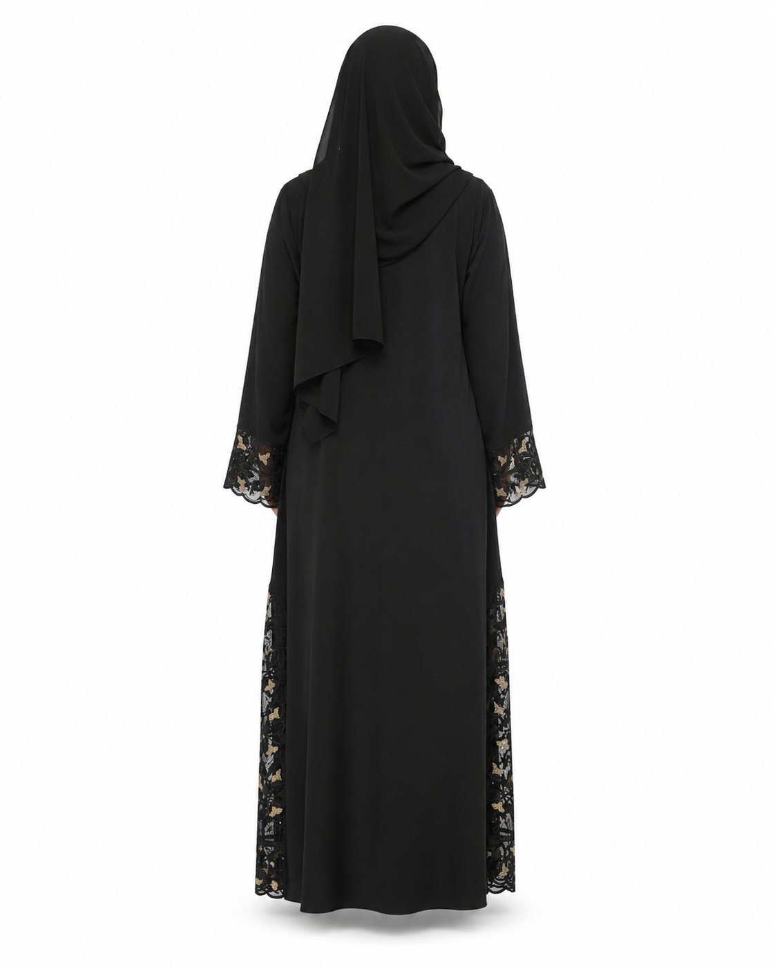 Zohroze Noir Lattice Side-Detail Wrap Abaya