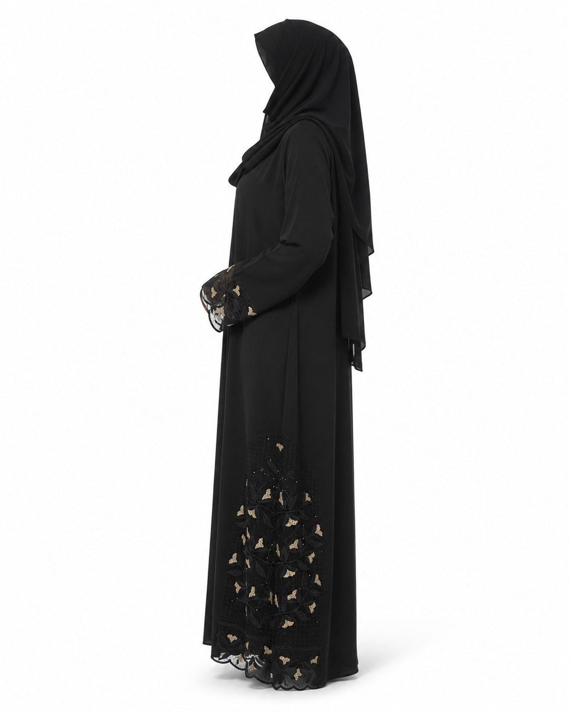 Zohroze Noir Lattice Side-Detail Wrap Abaya