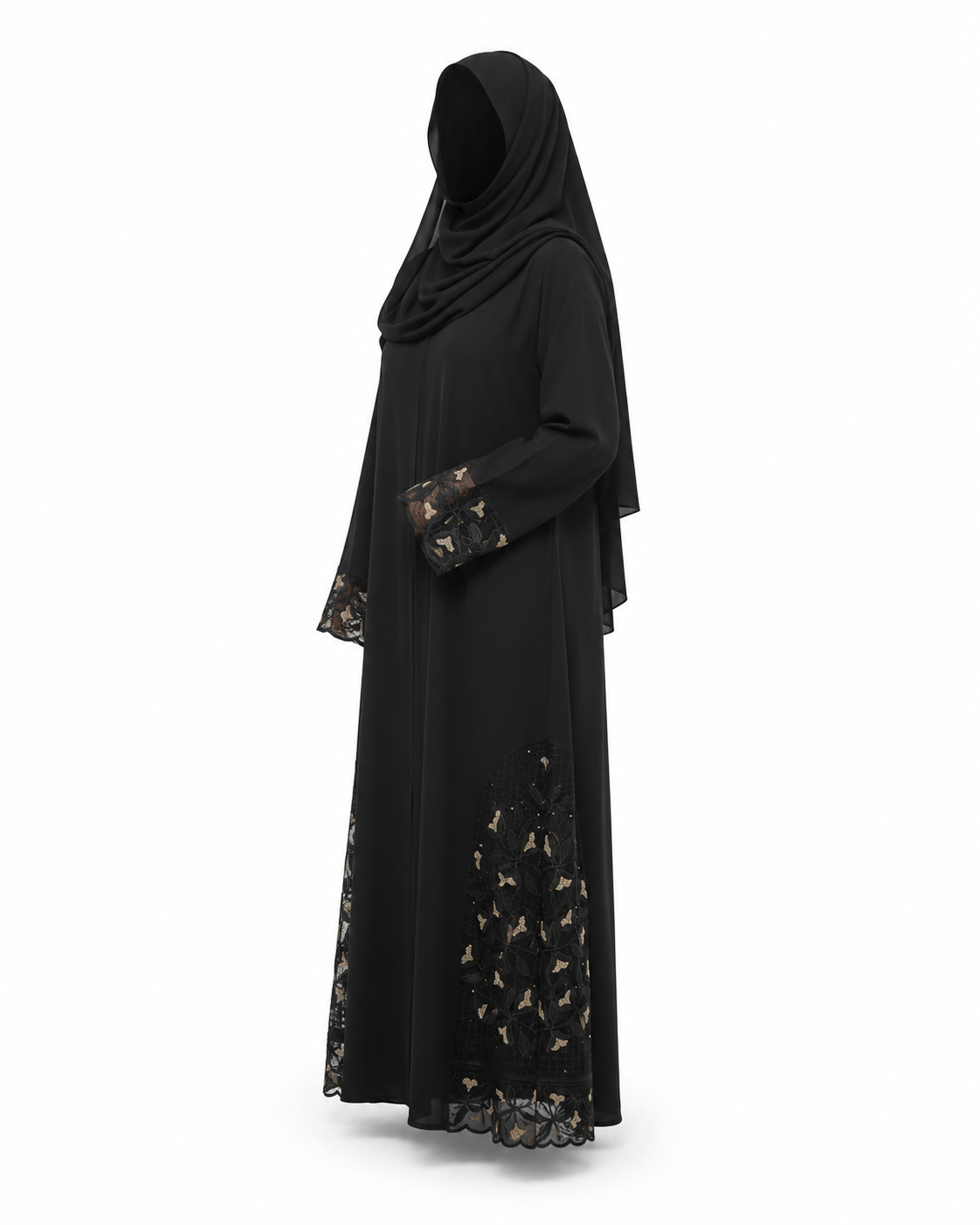 Zohroze Noir Lattice Side-Detail Wrap Abaya
