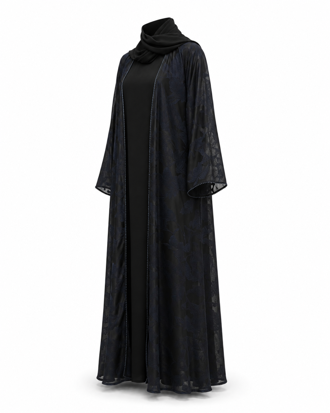 Zohroze Navy & Charcoal Marble Print Open Abaya