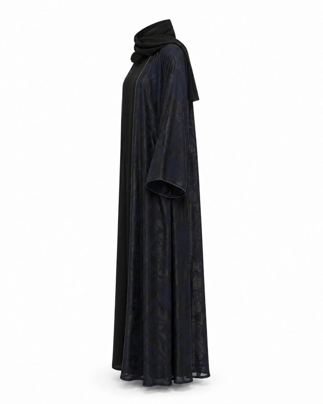 Zohroze Navy & Charcoal Marble Print Open Abaya