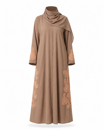 Zohroze Mocha Hand-Embroidered Wrap Abaya