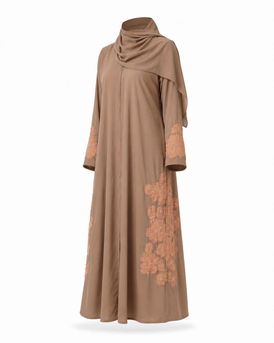 Zohroze Mocha Hand-Embroidered Wrap Abaya