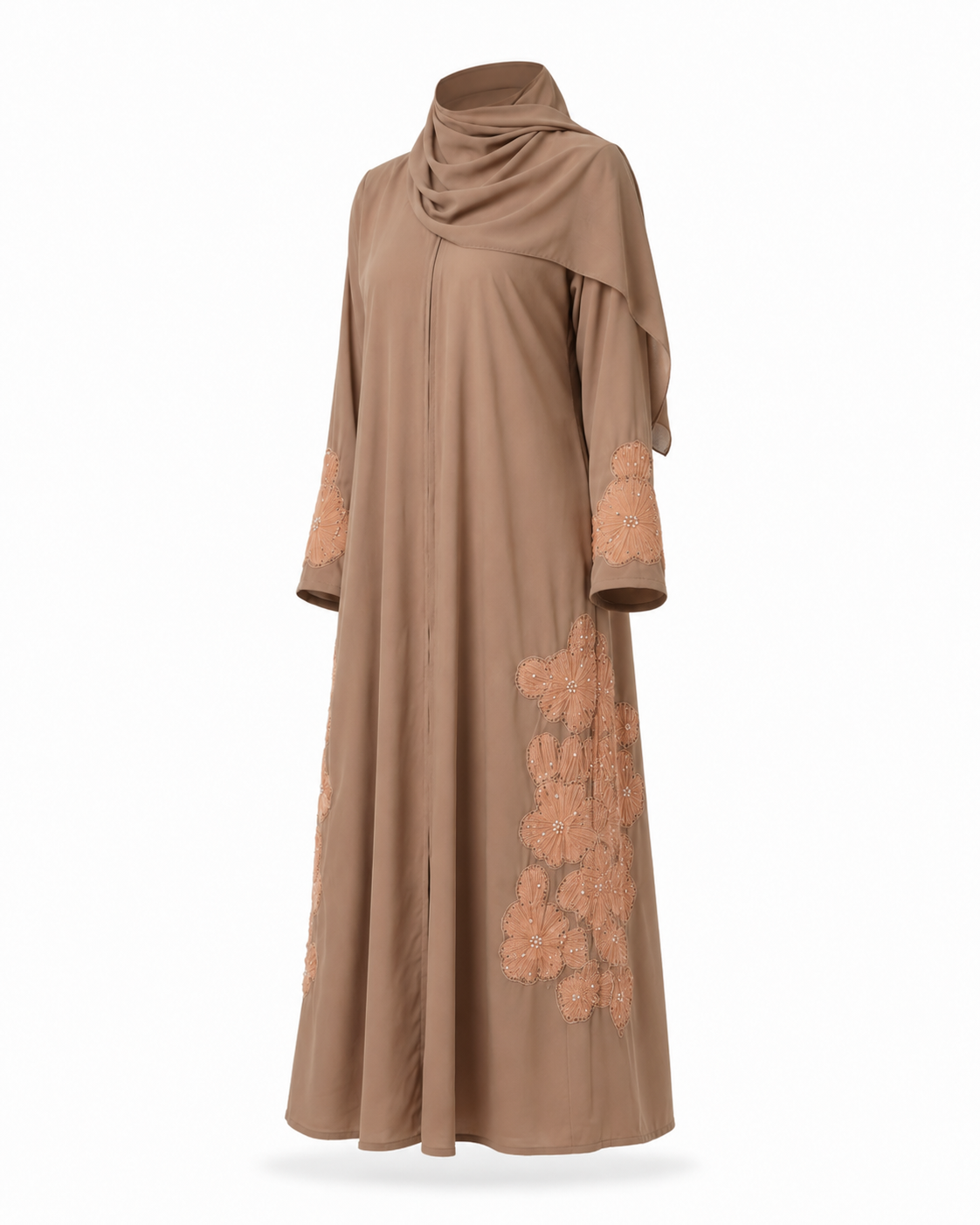 Zohroze Mocha Hand-Embroidered Wrap Abaya