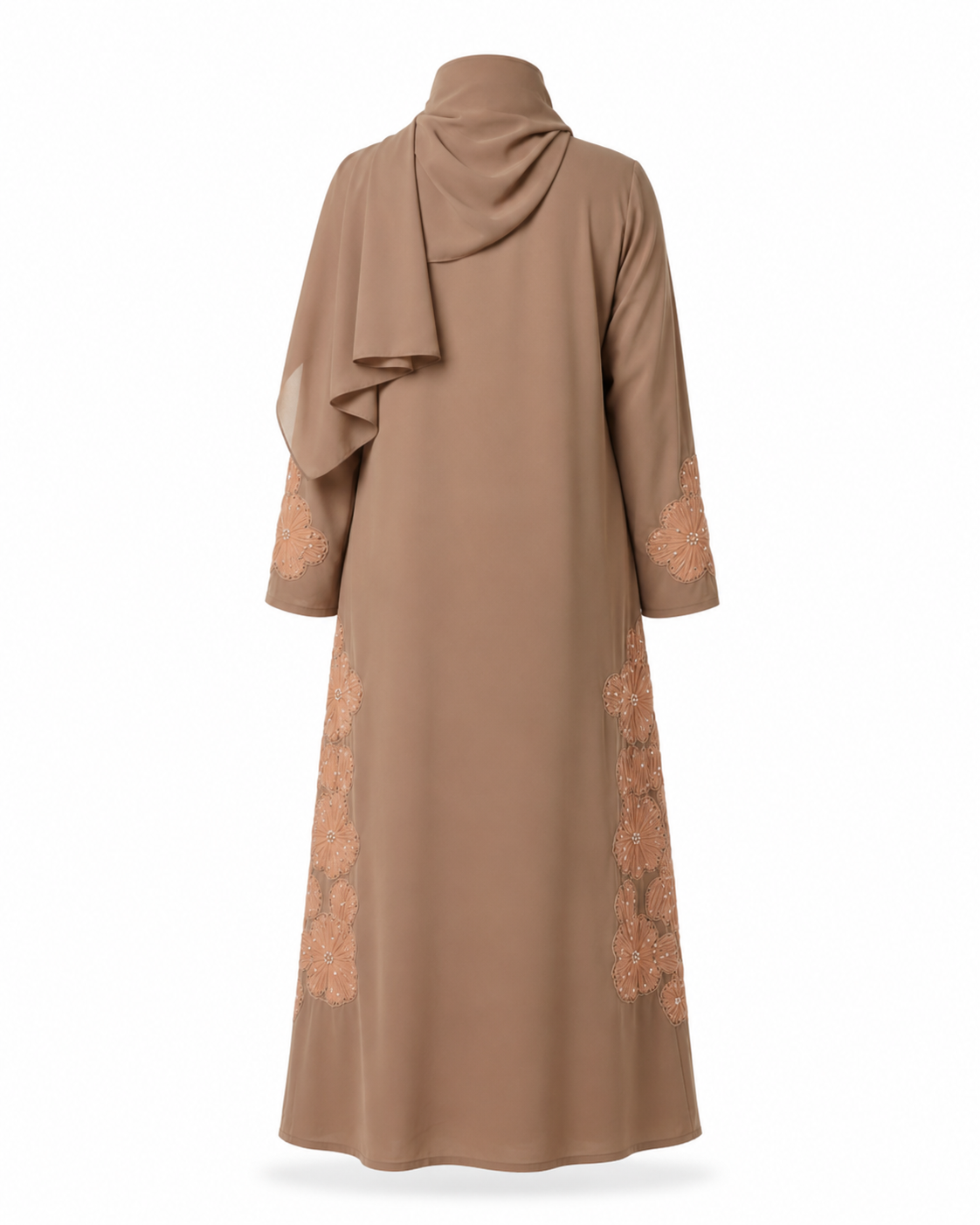 Zohroze Mocha Hand-Embroidered Wrap Abaya