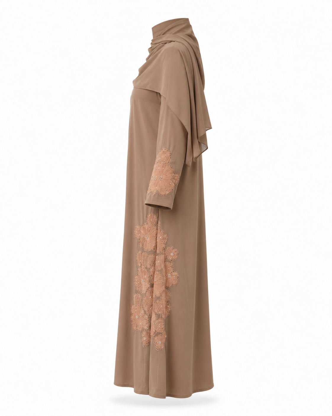 Zohroze Mocha Hand-Embroidered Wrap Abaya