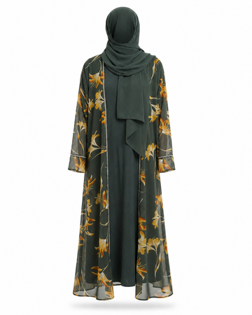 Zohroze Sage Bloom Sheer Floral Kimono Abaya
