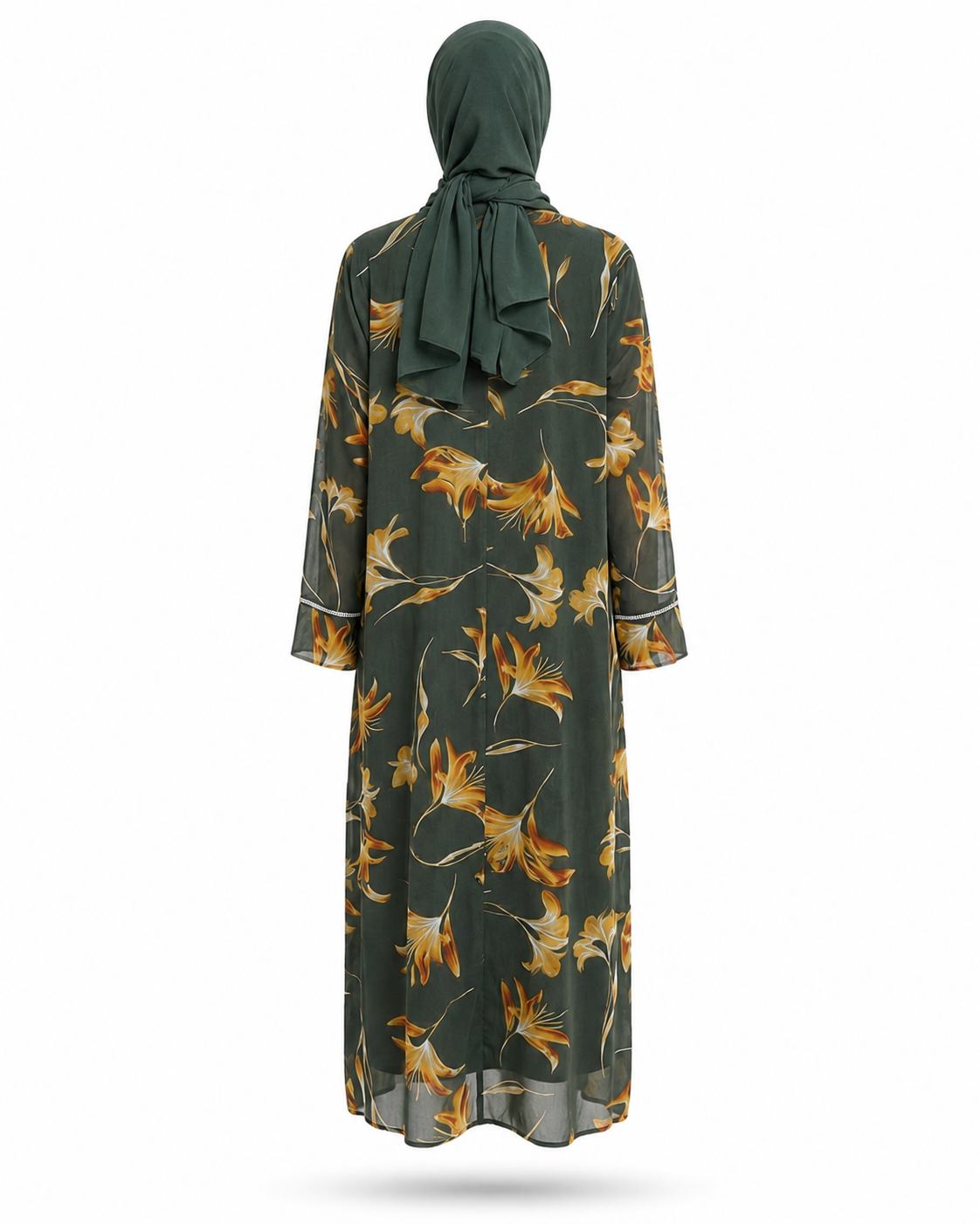 Zohroze Sage Bloom Sheer Floral Kimono Abaya