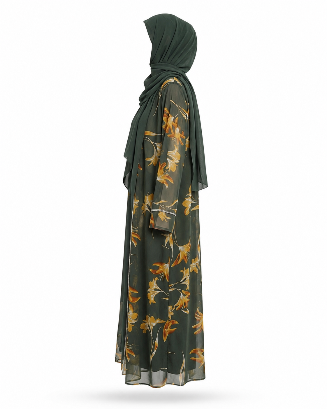 Zohroze Sage Bloom Sheer Floral Kimono Abaya