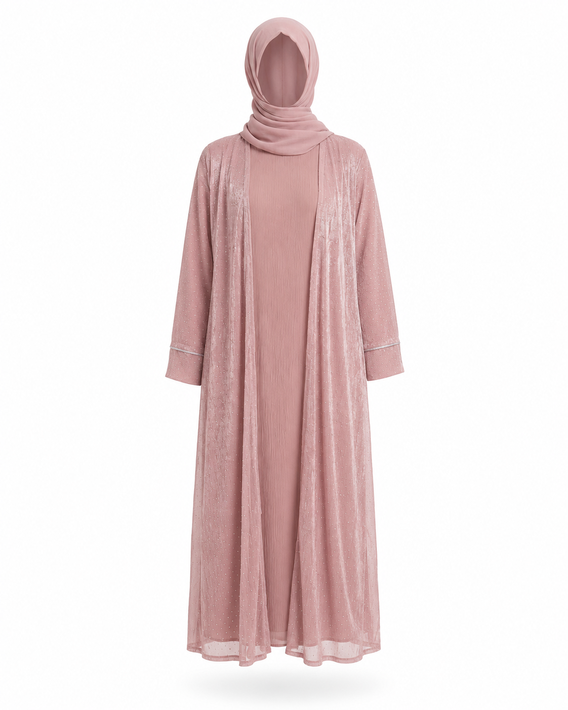 Zohroze Rose Dust Embellished Kimono Abaya