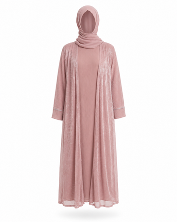 Zohroze Rose Dust Embellished Kimono Abaya