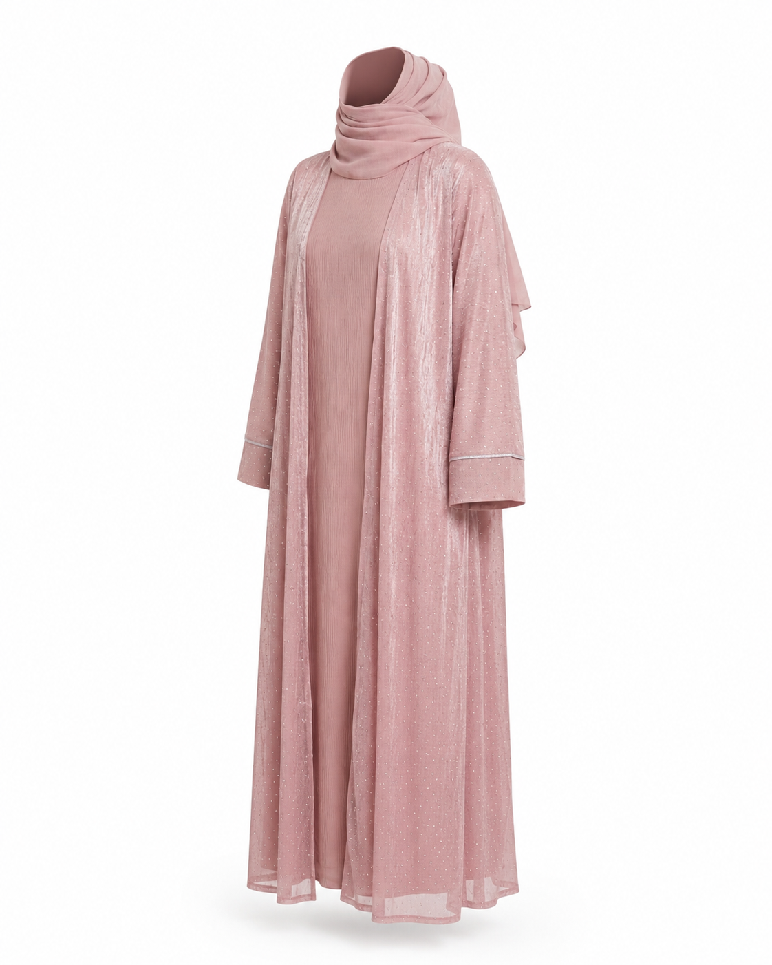Zohroze Rose Dust Embellished Kimono Abaya