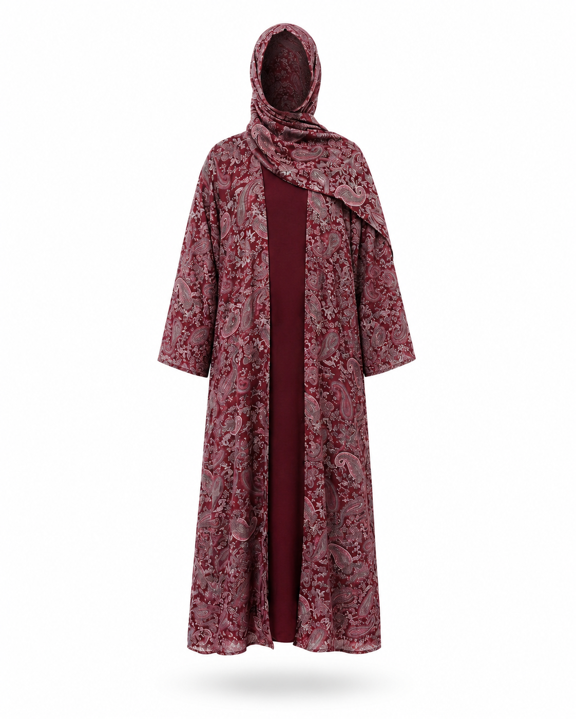 Zohroze Regal Bordeaux Paisley Kimono Abaya
