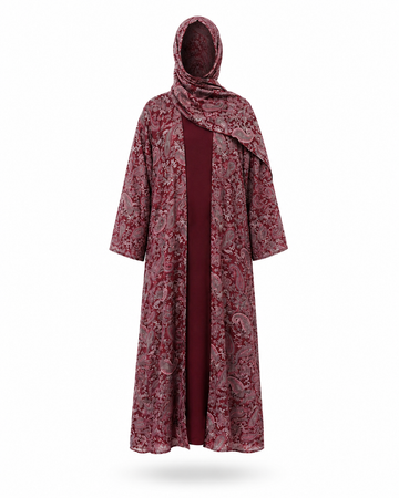 Zohroze Regal Bordeaux Paisley Kimono Abaya