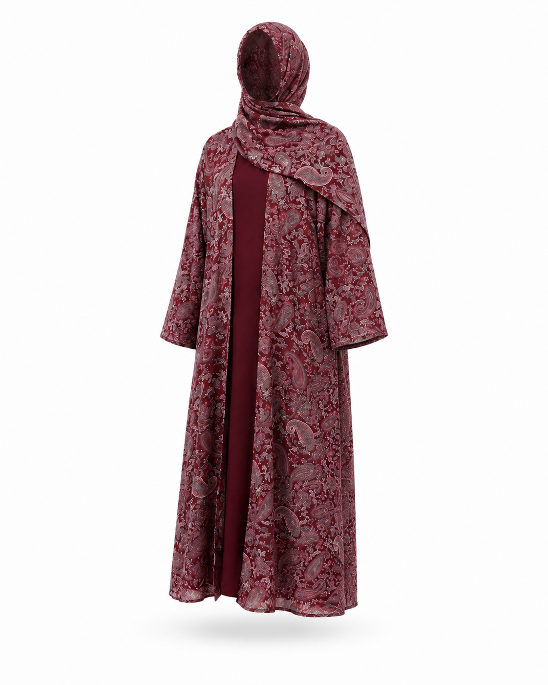 Zohroze Regal Bordeaux Paisley Kimono Abaya