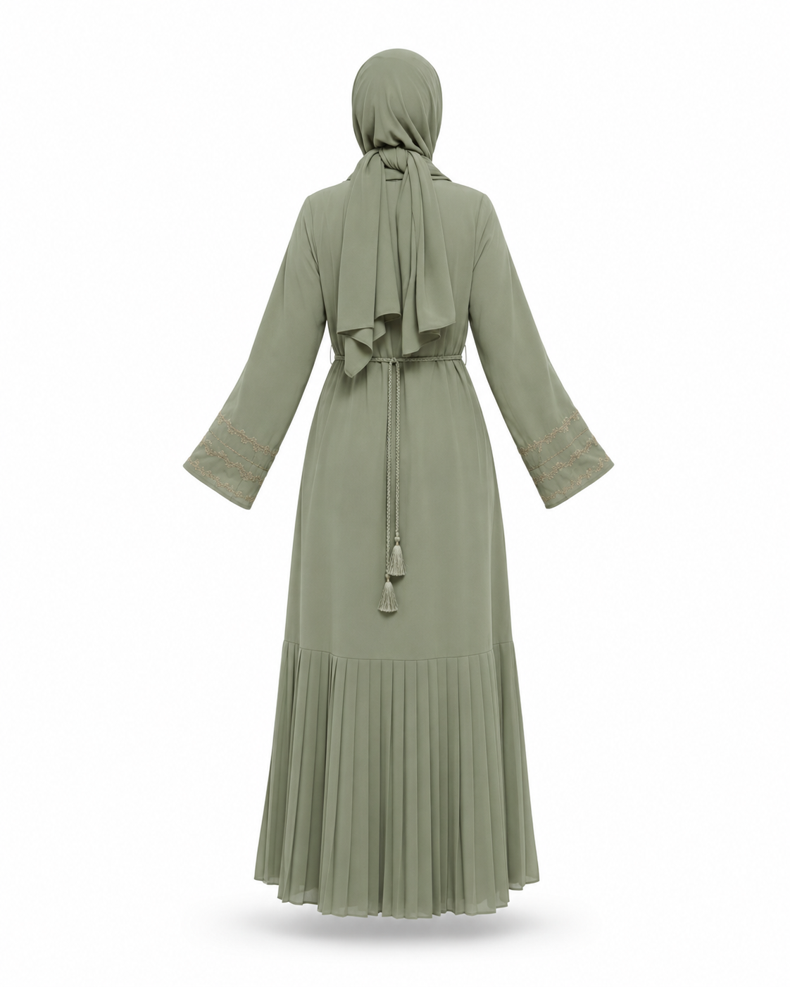 Zohroze Pistachio Green Embroidered Nida Abaya