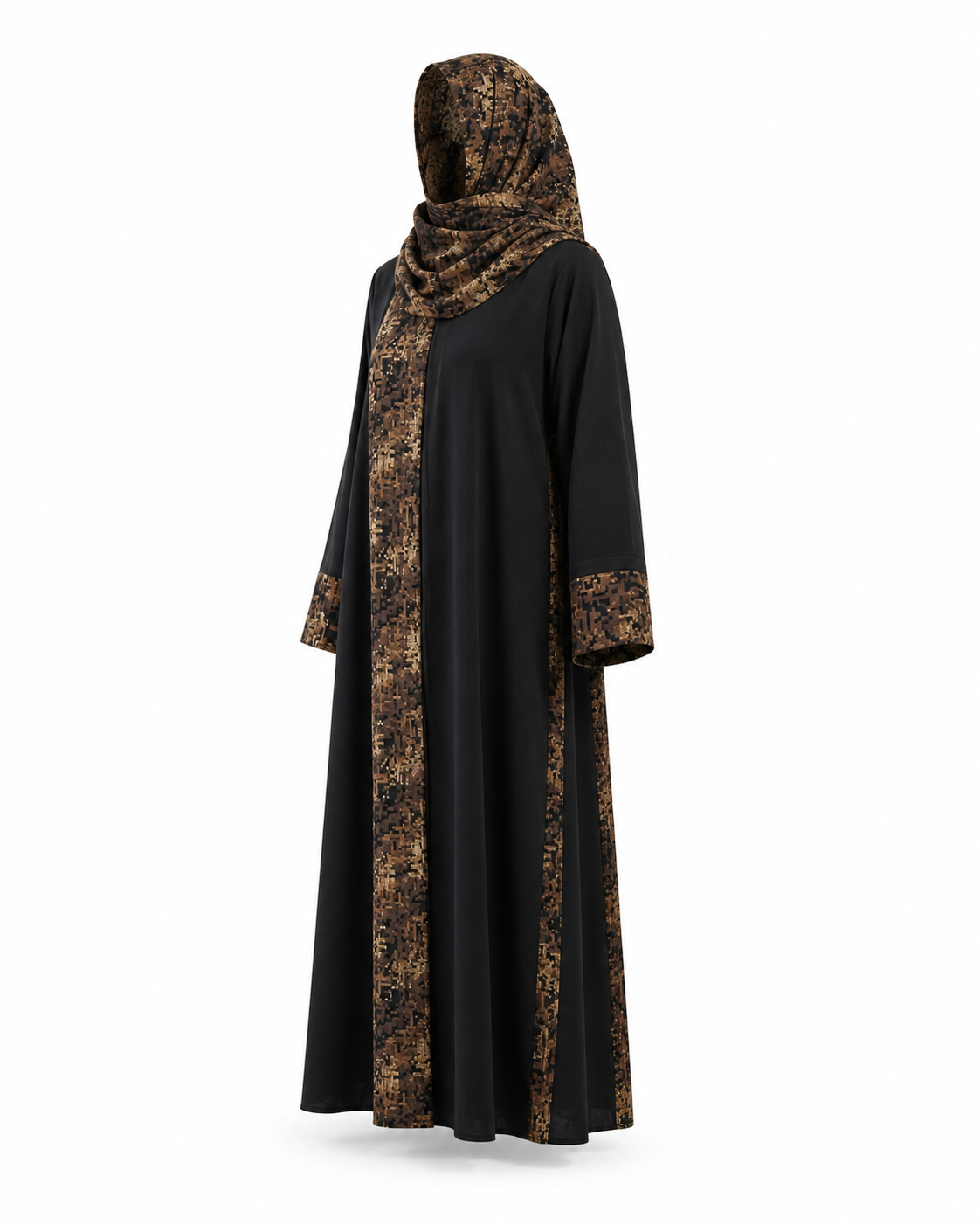 Zohroze Black & Brown Pashmina Print Nida Abaya