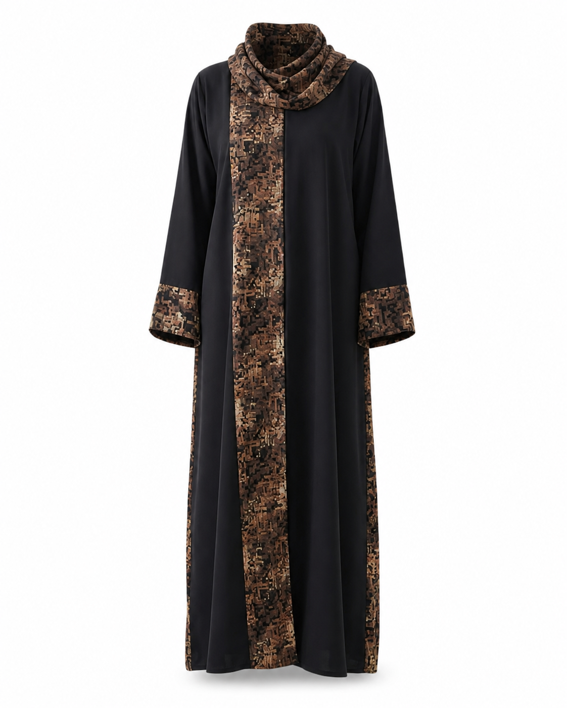 Zohroze Black & Brown Pashmina Print Nida Abaya
