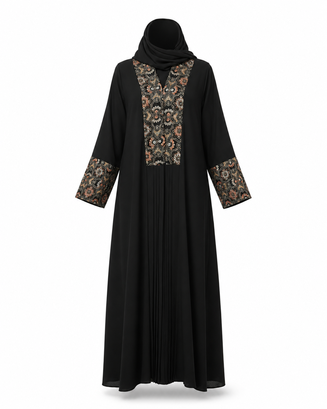 Zohroze Onyx Black Nida Abaya with Gold Baroque Embroidery