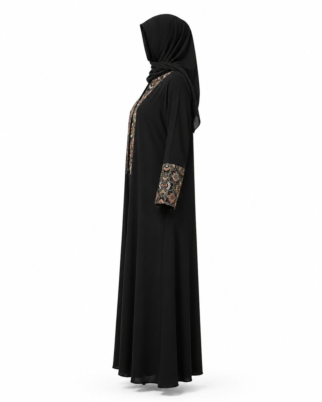Zohroze Onyx Black Nida Abaya with Gold Baroque Embroidery