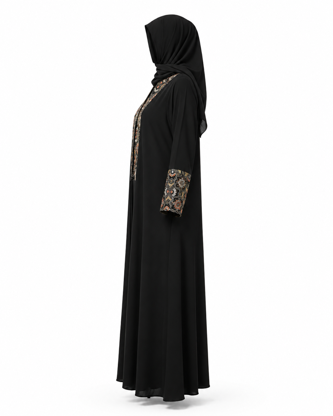 Zohroze Onyx Black Nida Abaya with Gold Baroque Embroidery