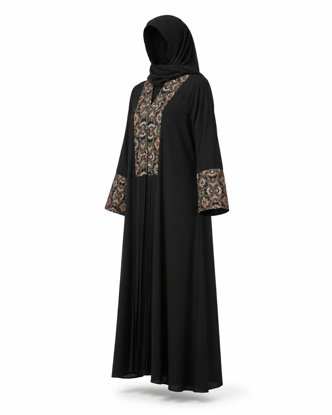 Zohroze Onyx Black Nida Abaya with Gold Baroque Embroidery
