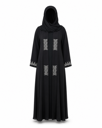 Zohroze Obsidian Black Abaya with Silver Diamond Work